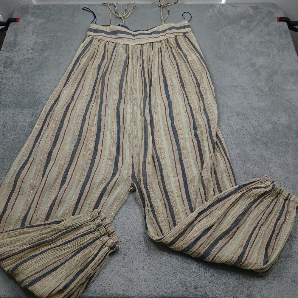 Free People Romper‎ Womens Small Brown Striped Hareem Lurex Boho